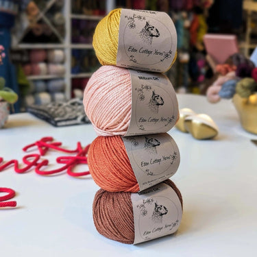 Eden Cottage | Milburn DK | Bluefaced Leicester & Silk Yarn, Color: Althaea, Milburn DK blends British BFL & Mulberry silk for sheen, warmth & wearability. Soft, durable yarn—machine washable & perfect for garments., Knit With Me