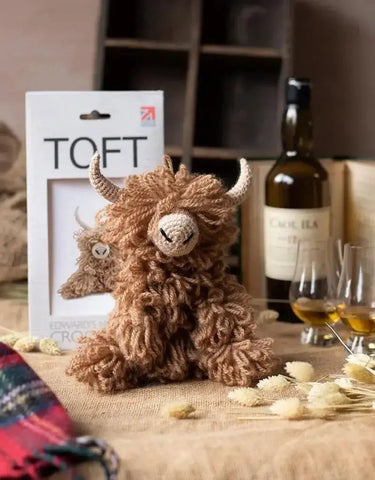 TOFT Morag the Highland Coo | Advanced Crochet Animal Kit, , Crochet Morag the Highland Coo with TOFT’s Level 3 kit. Includes DK yarn, hook & tools—perfect for confident crocheters., Knit With Me