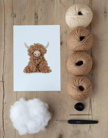 TOFT Morag the Highland Coo | Advanced Crochet Animal Kit, , Crochet Morag the Highland Coo with TOFT’s Level 3 kit. Includes DK yarn, hook & tools—perfect for confident crocheters., Knit With Me