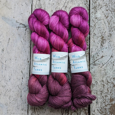 Wild Atlantic | Niamh | Merino & Silk Yarn, Colour: Fruits Of The Hedgerow, A luxurious blend of silk and merino combined to produce this beautifully soft base. Niamh means lustre, radiance and brightness which is this sumptuous yarn. With wonderful stitc