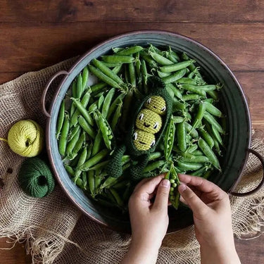 TOFT | Peas in a Pod Kit | Amigurumi Vegetable Crochet, , Crochet adorable peas in a pod with TOFT’s veggie kit. Includes DK wool, stuffing & extras—fun amigurumi project for UK crafters., Knit With Me
