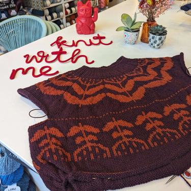 Polina Kit | Ulysse Yarn | Botanical Colourwork Jumper, Color: Carol's Polina Kit, Knit the Polina pullover in Ulysse wool! This sport weight kit features colourwork inspired by Ukrainian folk art. Ethical knitting wool UK, Knit With Me