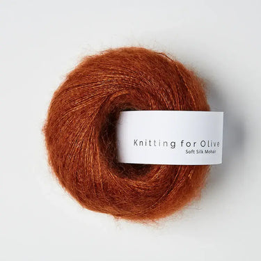 Knitting For Olive | Soft Silk Mohair, colour: Rust, A luxurious mohair yarn blend. Finest Kid Mohair and Mulberry silk fingering yarn. This yarn is incredible held double or with Knitting For Olive Merino, Knit With Me