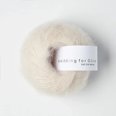 Knitting For Olive | Soft Silk Mohair, colour: Cloud, A luxurious mohair yarn blend. Finest Kid Mohair and Mulberry silk fingering yarn. This yarn is incredible held double or with Knitting For Olive Merino, Knit With Me