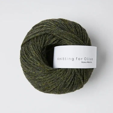 Knitting for Olive Heavy Merino 100% merino wool yarn in dark green color, environmentally friendly sourced from New Zealand.