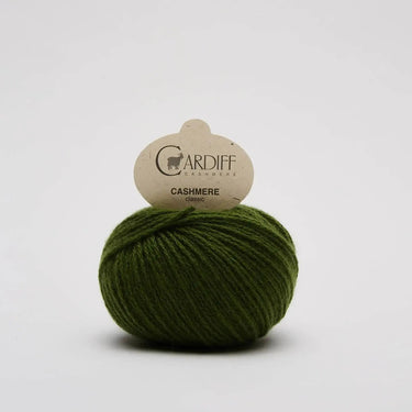 Cardiff Cashmere Classic yarn ball for Sophie Scarf Kit in green color