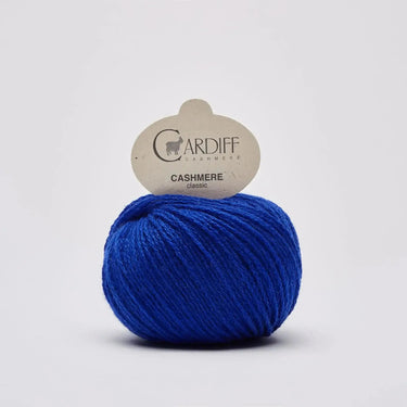 Ball of Cardiff Cashmere Classic yarn for Sophie Scarf Kit in vibrant blue.