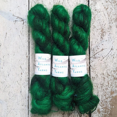 Wild Atlantic Yarn | Sorcha | Vibrant Bright Yarns, Colour: Emerald Isle, Named after the Irish word for bright, light & radiant, Sorcha, is a lace weight mohair/silk base. Wonderfully versatile, this yarn can be used alone for light and airy knits, or co