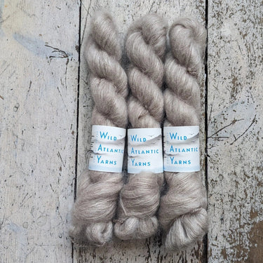 Wild Atlantic Yarn | Sorcha | Vibrant Bright Yarns, Colour: Sandstone, Named after the Irish word for bright, light & radiant, Sorcha, is a lace weight mohair/silk base. Wonderfully versatile, this yarn can be used alone for light and airy knits, or combi