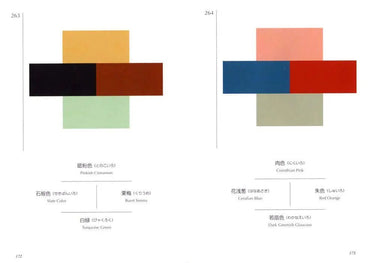 Colour Combinations from The Japanese Dictionary by Sanzo Wada showing polychrome designs and color names in English and Japanese.