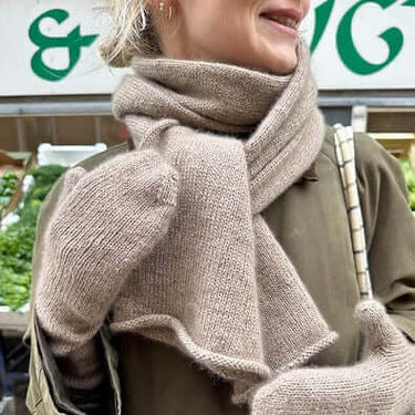 Vienna Set Kit | PetiteKnit Mittens & Scarf in Cashmere, Color: 599 PANNA, Knit the Vienna Set by PetiteKnit in Cardiff Cashmere. Includes 9 balls & PDF pattern—luxury kit for scarf & mittens, perfect for gifting., Knit With Me