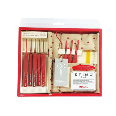 Tulip ETIMO Red | Cushion Grip Crochet Hook Set, , Crochet with comfort using Tulip ETIMO Red. Matte finish hooks, soft grip handles & tools in a compact case—perfect for UK crafters., Knit With Me