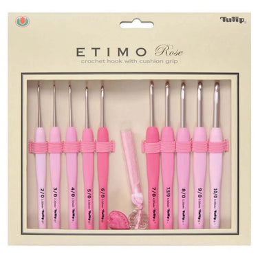 Tulip ETIMO Rose | Cushion Grip Crochet Hook Set, , Enjoy smooth, comfortable crocheting with Tulip ETIMO Rose. This premium 10-hook set includes scissors, yarn needles & tasselled case., Knit With Me