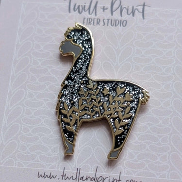 Little Glitter Alpaca pin from Twill + Print Enamel Pins collection, featuring a shiny hard enamel design.