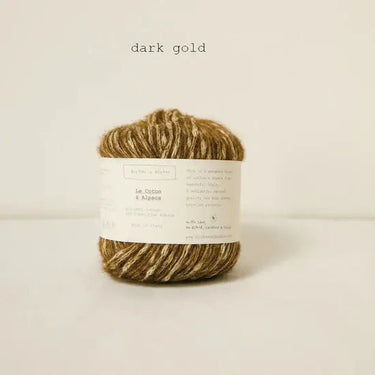Le Coton & Alpaca yarn in dark gold color, blend of 66% GOTS cotton and 34% Super Fine Alpaca, perfect for spring and autumn knitting.