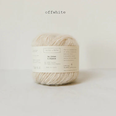 Le Coton & Alpaca offwhite yarn ball, soft blend of GOTS cotton and superfine alpaca, perfect for spring and autumn projects